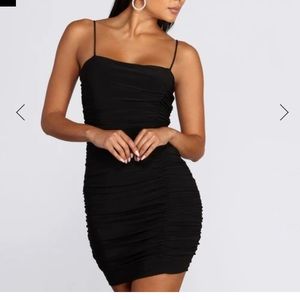 Windsor level up ruched mini dress in black